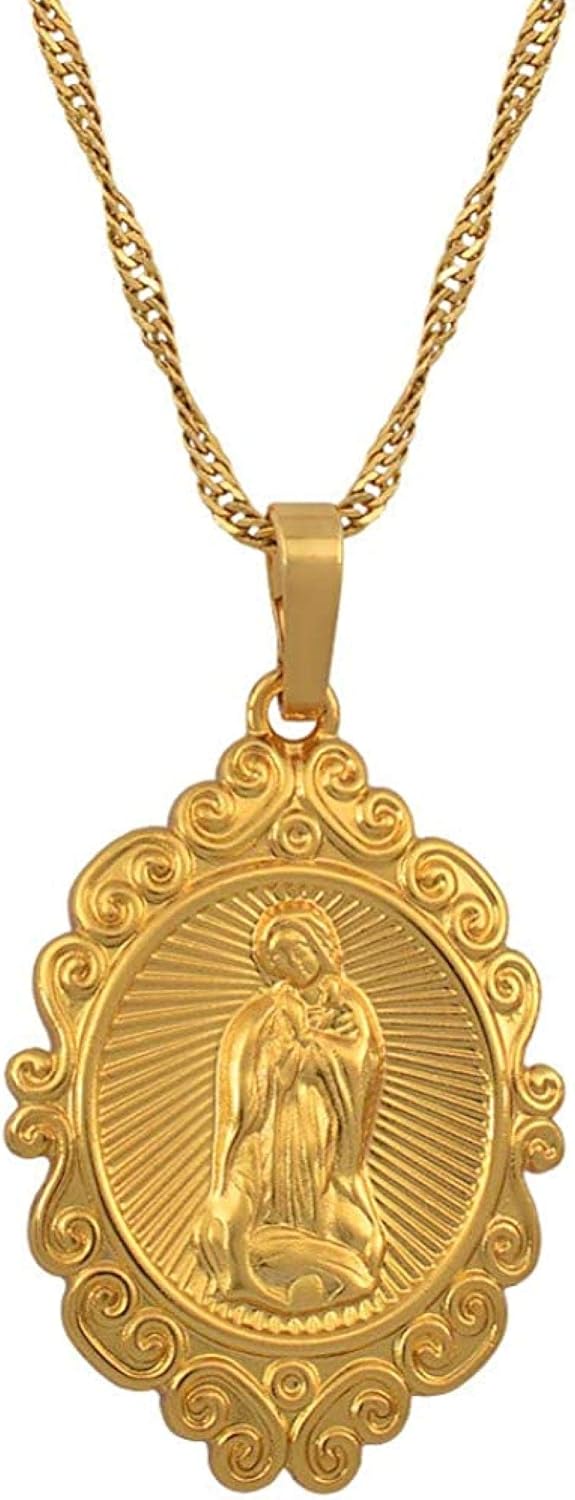 AOAOTOTQ Co.,ltd Necklace Lucky Gold Color Virgin Mary Pendants Necklaces Chain Women 