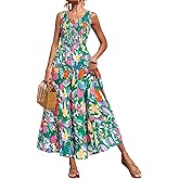 PRETTYGARDEN Smocked Tank Floral Maxi Dresses for Women 2026 Wedding Guest Dress Sleeveless Flowy Long Sundress with Pockets