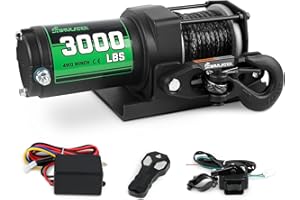 STIMULATER 3000lb ATV Winch with Synthetic Rope,Electric Winch 12V, with Wireless Remote Control and Manual Switch, with Hawse Fairlead,IP67 Waterproof,Suitable for Most Trailer, Boat and ATV Winch