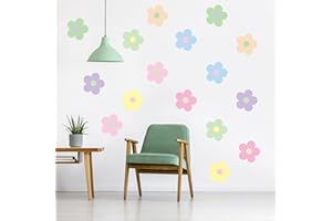 A1diee 16Pcs Danish Pastel Aesthetic Cute Flowers Wall Decal Preppy Hippie Trendy Wall Art Decor Vinyl Peel and Stick Kidcore Aesthetic Retro Colorful Boho Wall Stickers for Girls College Dorm Bedroom