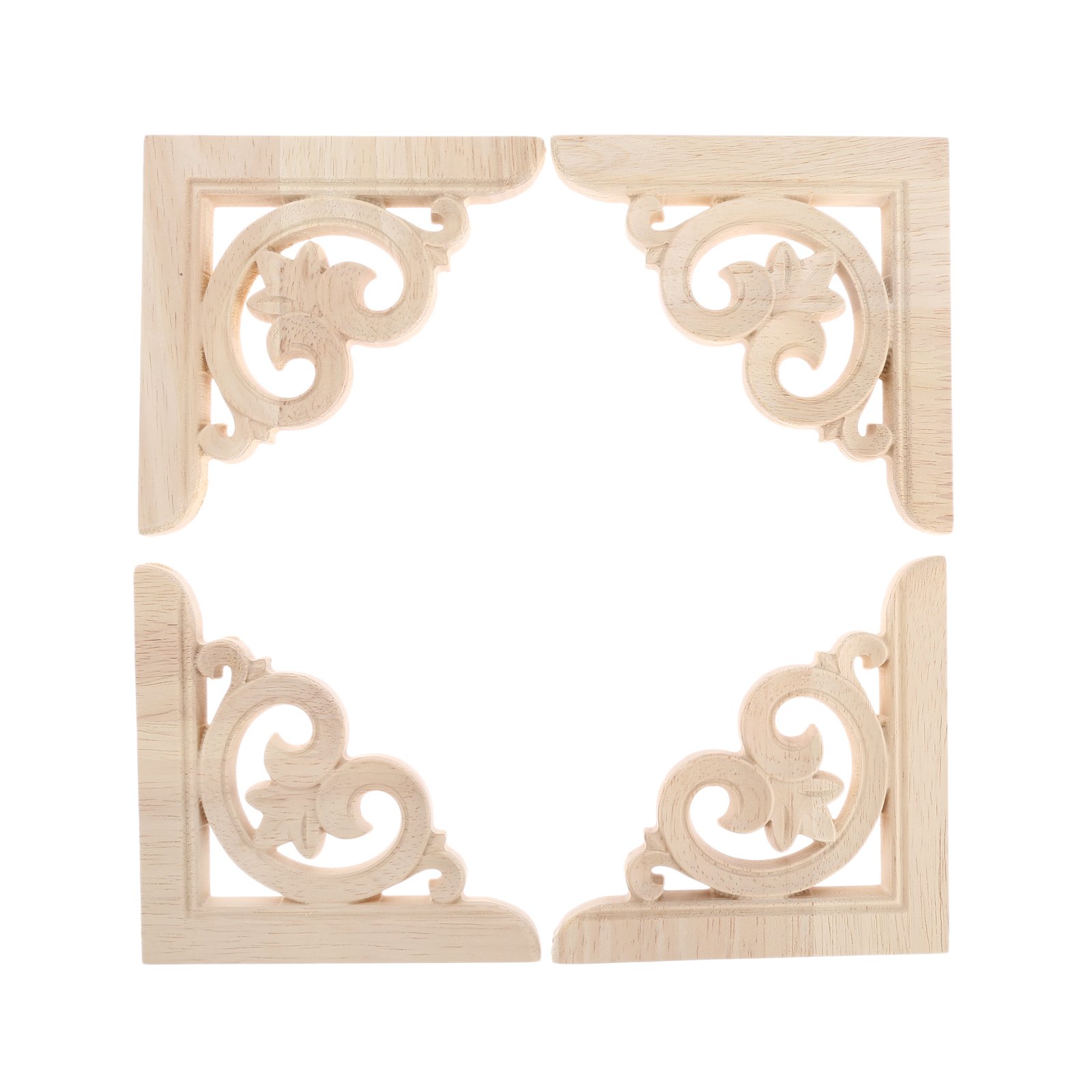 MUXSAM 4pcs Clear Wood Carved Appliques, Wooden Corner Onlay and Appliques Unpainted DIY Wood Carving Decals for Home Funiture Cabinet Sofa Table Wall Ceiling 12x12cm/4.7"x4.7"