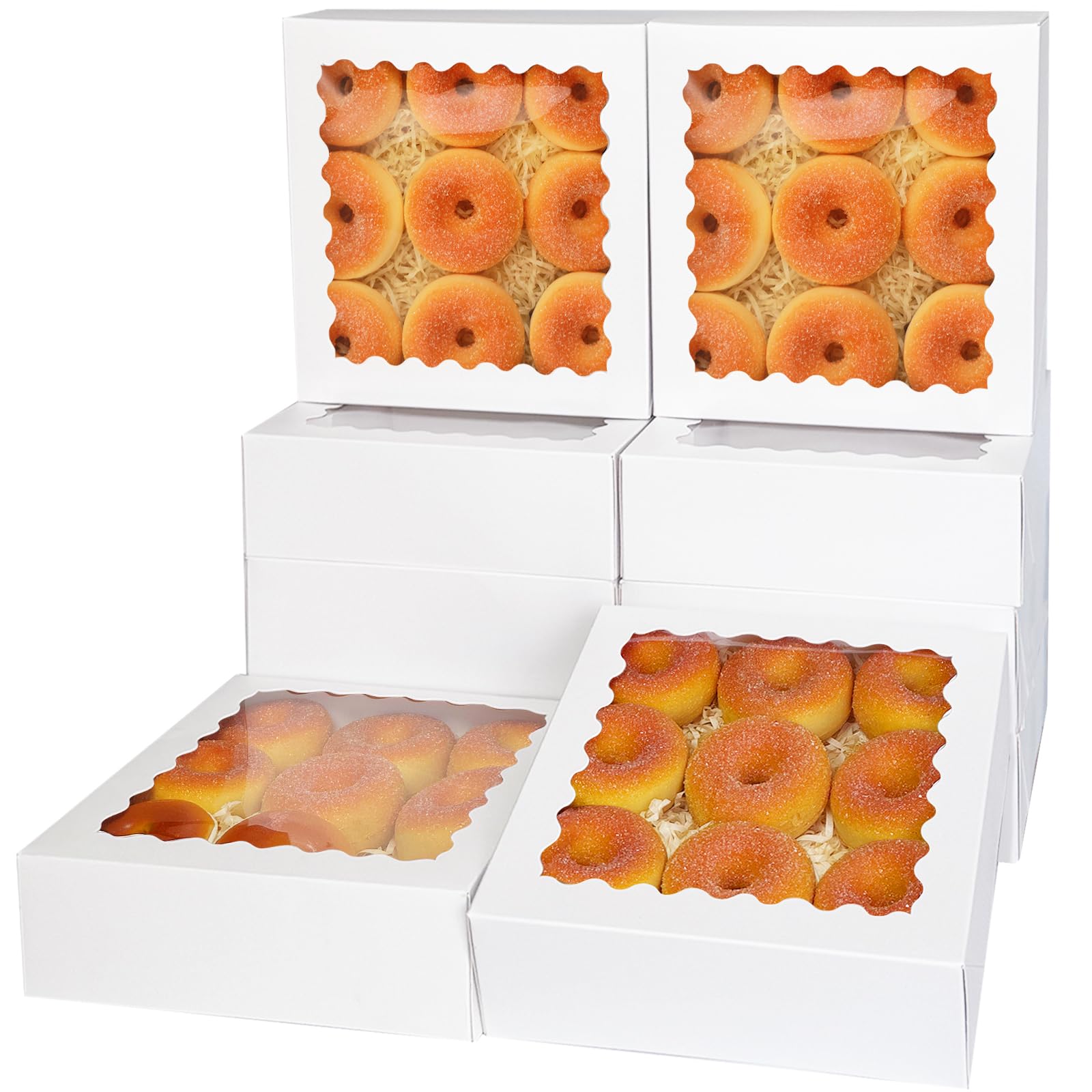Photo 1 of qiqee Auto-pop Up 90pcs White Pastry Box With Window Donut Pie Boxes 8"x8"x2.5" Bakery Box