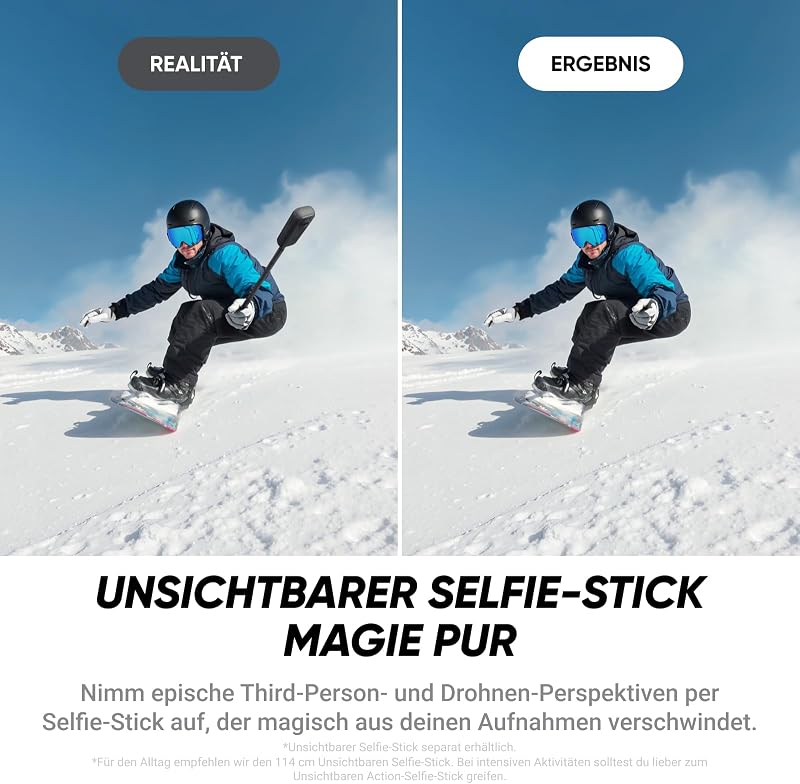 X4 Air, 8K 360°-Kamera 165 g leichte, Unsichtbarer Selfie-Stick, Wechsel-Linsen, Aufnehmen & dann ausrichten, KI-gestützte App, FlowState-Stabilisierung, integr. Windschutz, Starter-Bundle