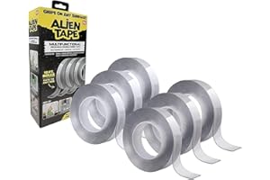 ALIEN TAPE Nano Double Sided Tape Reusable Washable Transparent Traceless Multi-Purpose Adhesive Tape with Nano-Grip Technology for Indoor & Outdoor Mounting Tape As Seen On TV (Set of 6) (8661FE)