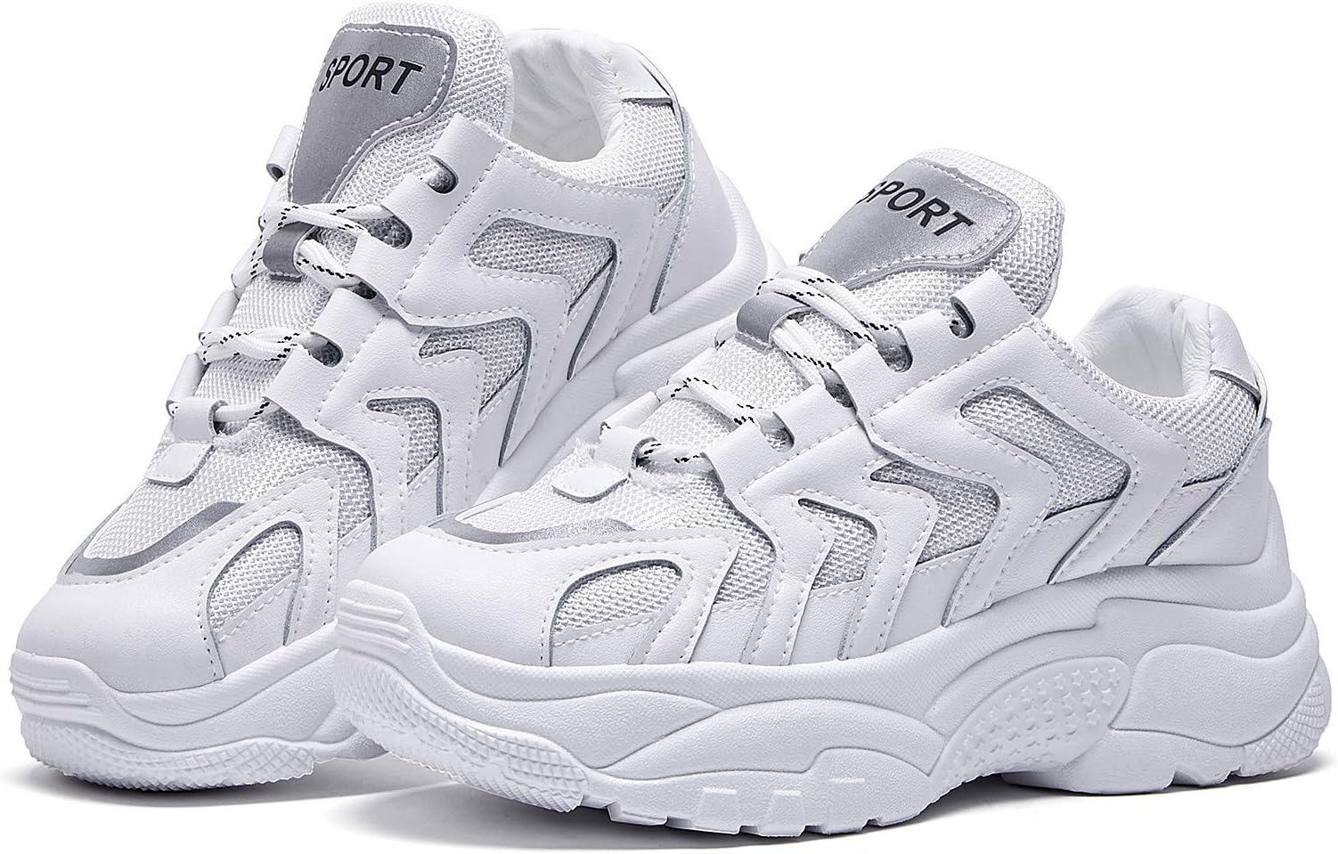 BOYATU Chunky Sneakers for Women Sports Walking Shoes Lightweight Leather Trainers