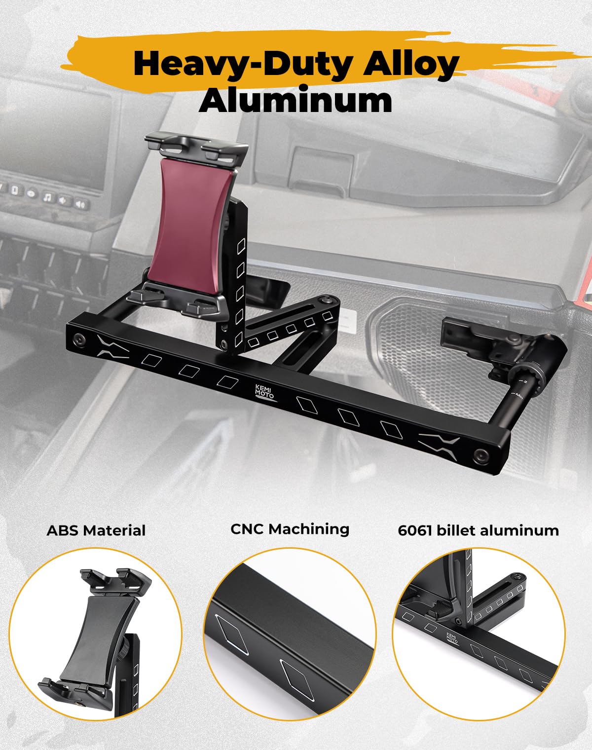 KEMIMOTO Electronic Device Mounts with Grab Bar, 6061 Billet Aluminum Electronic Device Holder Phone Tablet GPS Mount Compatible with Polaris RZR PRO XP/XP4 2022-2023 RZR PRO R/Turbo R