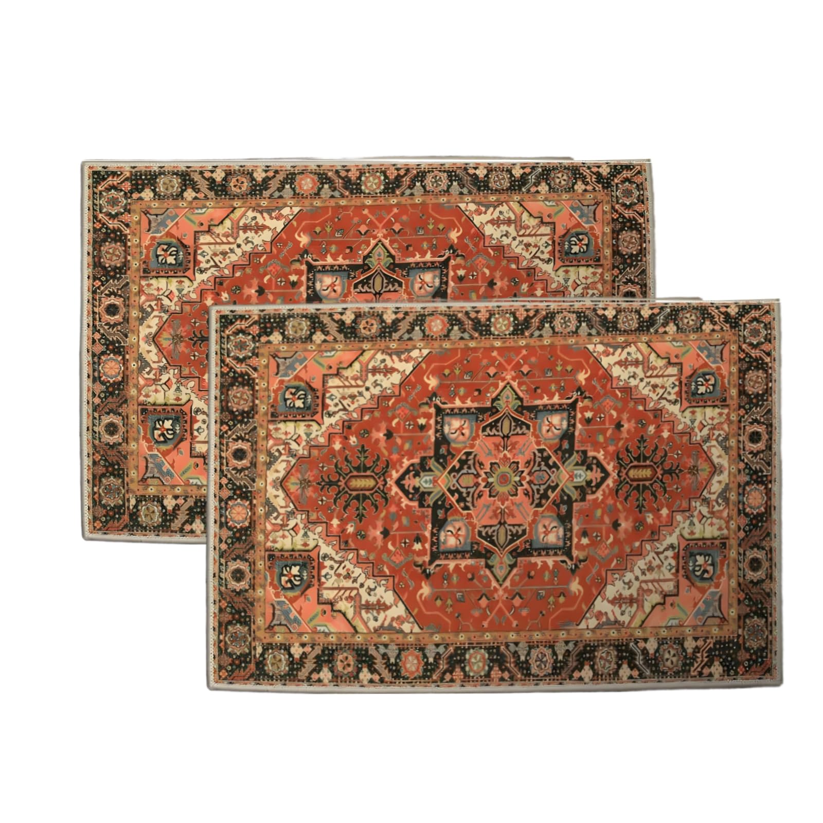 Photo 1 of 2 Pcs Washable Indoor Doormat 24" x 36" Non Slip Retro Floor Mat Area Rug Absorbent Entrance Rug Distressed, Accent Throw Rug for Bedroom Kitchen Entryway Bathroom(Multi Color)