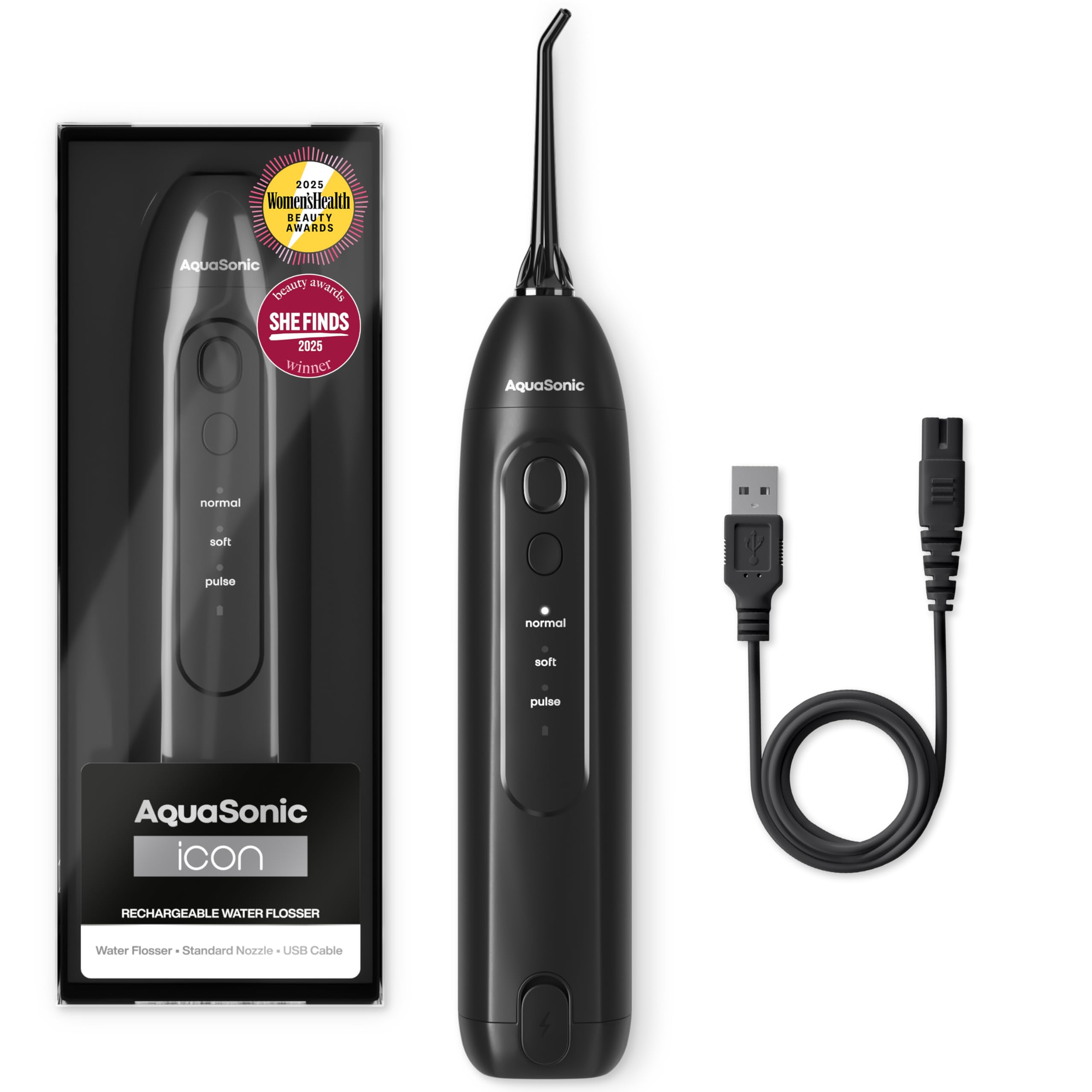 Photo 1 of AquaSonic Icon Water Flosser for Teeth – Cordless Rechargeable Oral Irrigator – Waterproof, Portable Dental Cleaning with Jet Tip – Braces Home Travel - Onyx