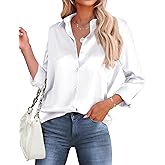 HOTOUCH Button Down Shirts for Women Satin Silk Collared Dressy Casual Blouses Loose Long Sleeve Office Work Tops