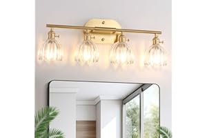 Shenmoyl Bathroom Light Fixtures, 4-Light Brass Vanity Wall Light Over Mirror with Clear Tulip Glass Shade for Bedroom Living