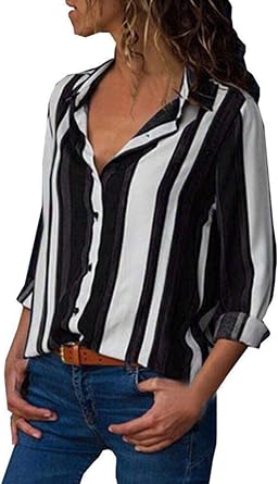 Women Loose Blouse Long Sleeve Button Down T Shirts Casual Blouses