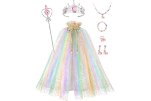 Popsunny Princess Dress up for Girl 3 4 5 6 7 8, Kid Cape with Jewelry, Christmas Princess Dressup for Toddler Birthday Gift