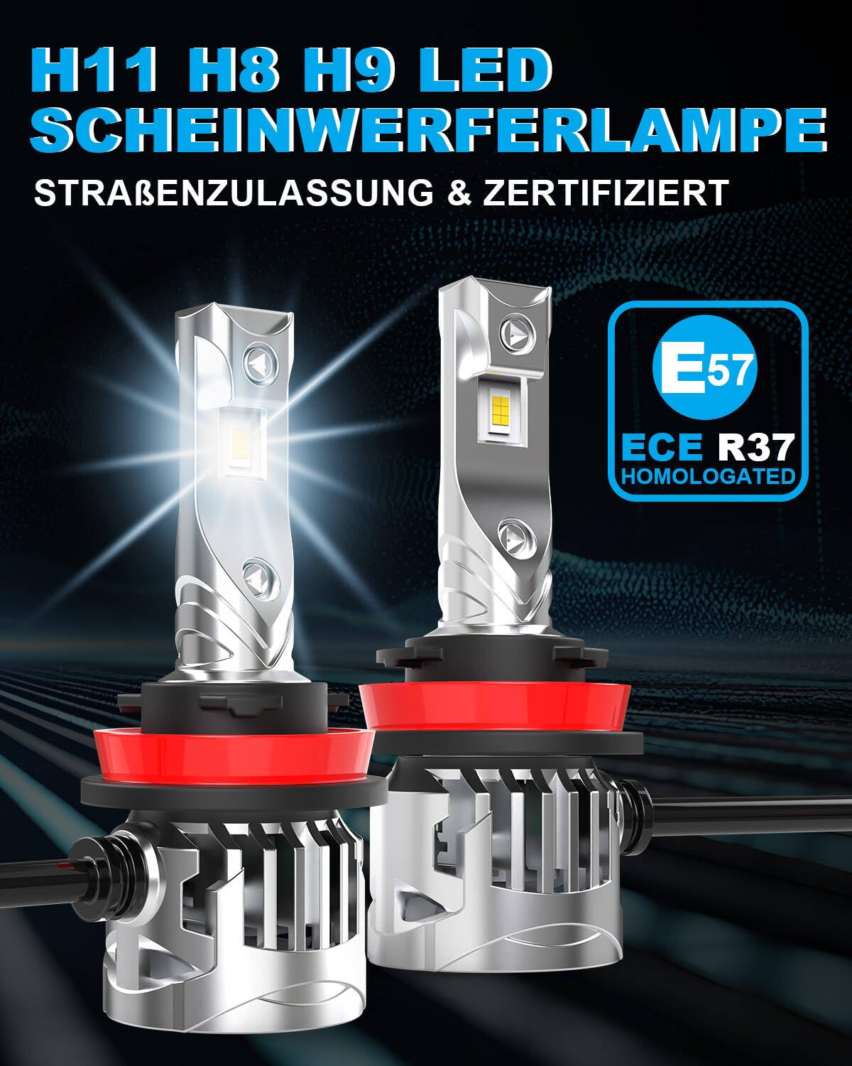 KOHYIER H11 LED Scheinwerferlampe mit Straßenzulassung, 6500K Weiß H9 H8 LED Lampe, UNECE-R37 Zugelassene LED Retrofitlampe, 2 Stück 2