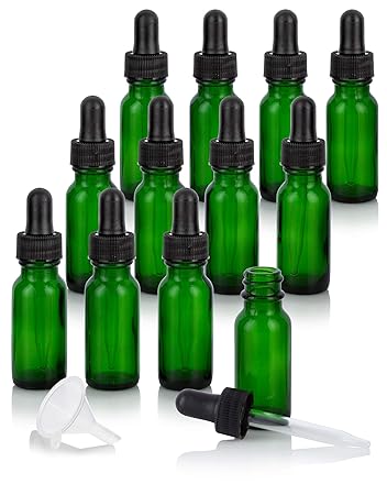 Download Amazon Com 0 5 Oz 15 Ml Green Glass Boston Round Bottle With Black Dropper 12 Pack Funnel Beauty