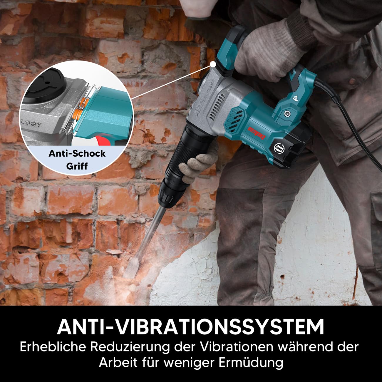 ENEACRO SDS-Max Abbruchhammer Stemmhammer für Beton, 1300W 20 Joule Schwerlast Elektrischer Schlaghammer, Vibration Kontrolle, Schale aus Aluminiumlegierung, Inklusive Werkzeugtasche und Meißels 6