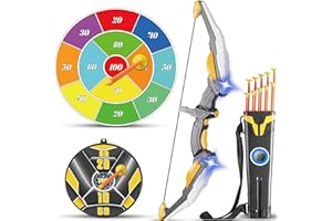 TIGTECGAME Kids Bow and Arrow Set LED Light Up Archery Set with 10 Suction Cup Arrows, 2 Archery Targets Indoor Outdoor Games for Kids Ages 4-8 8-12 Birthday Gifts Toys for 5 6 7 8 9 10 11 12 Year Old Boys Girls