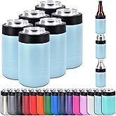 Clear Water Home Goods - 12 oz Stainless Steel Double Wall Vacuum Insulated Can or Bottle Beverage Cooler - Powder Coated Light Blue - 6 Pack