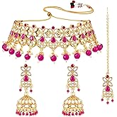 Aheli Traditional Gold Plated Kundan Choker Necklace Jhumki Earring & Maang Tikka Ethnic Jewelry Set Gift for Women