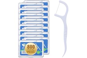 Aussumy 800 Count Dental Floss Picks – Built-in Toothpicks for Deep Cleaning, Comfortable Handle to Remove Plaque & Protect Gums – Family Pack with 50 Picks per Portable Case for Adults & Kids