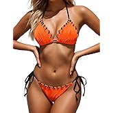 Zojuyozio Women Two Piece Bikini Swimsuit Color Block Bathing Suits Halter Triangle String Bikini Sets