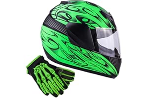 TYPHOON HELMETS Typhoon Youth Kids Full Face Helmet with Shield & Gloves Combo Motorcycle Street Dirt Bike - Matte Green (XL)