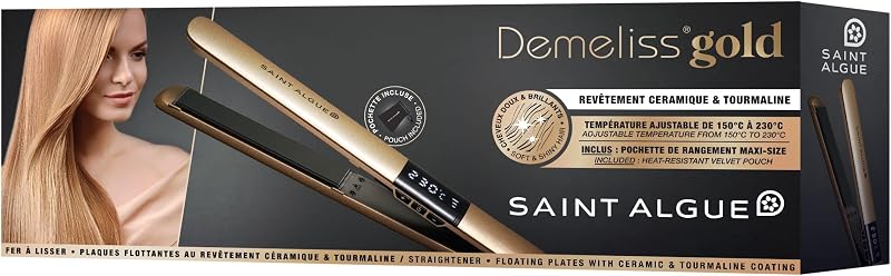 SAINT ALGUE Alisador GOLD - Alisado desde raíz, placas finas cerámica y turmalina, temperatura 150-230°C, para cabello liso a ondulado, diseño ergonómico y profesional. — foto 4 de 7