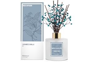 Molensun Reed Diffuser Set 6.7oz, Cashmere Vanilla Essential Oil Scented Diffuser with Sticks Preserved Real Flower Reed Diffuser Home Decor for Bathroom Guestroom & Gifts Stress Relieve