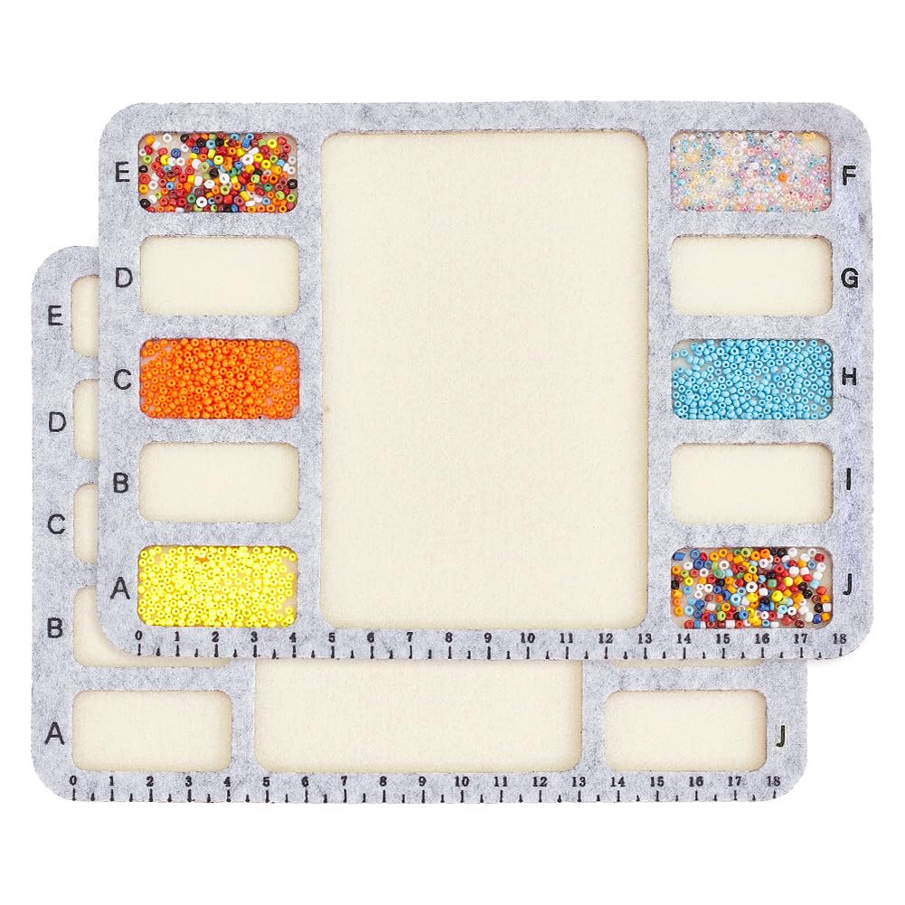 BENECREAT 2Pcs Felt Beading Mat, Rectangle Felt Bead Design Boards with Centimeter Alphabetic Scale Beads Tray Bead Pads for Art Crafts Jewelry Making Beading Supplies, 20x15cm