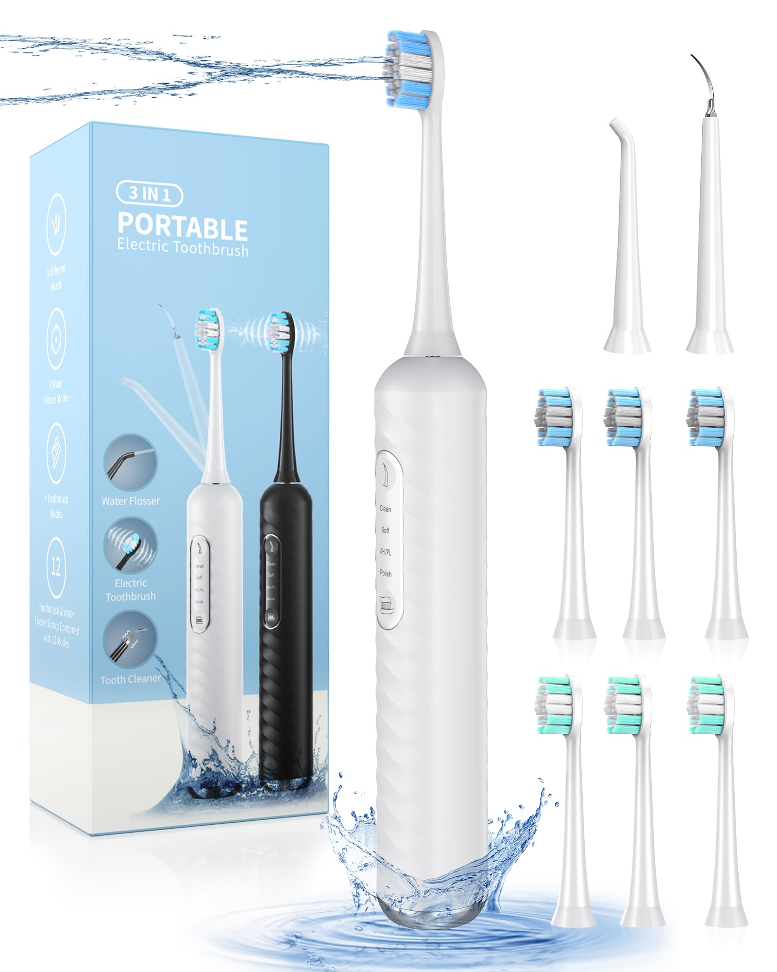 Photo 1 of UNINGOPI Electric Toothbrush with Water flosser, 3 in 1 Teeth Cleaning Kit with 7 Modes, Electric Toothbrush and flosser Combofor Adults, Water Flosser Portable for Travel and Home (White)