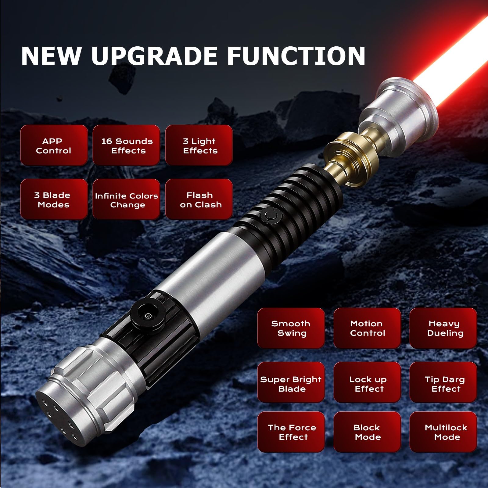 Upgrade App Control Metal Dueling Obw Lightsaber, Smooth Swing 16 Sound Effects 3 Light Effects, 16 Colors and Infinite Change Light Saber for Adults Kids (RGB-OBW)