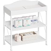 Baby Changing Table, Diaper Station with Pad, 2-Tier Shelves, Mobile, White | Changing Table,Waterproof Diaper pad &amp; Safety Strap, 2-Tier shelves, Mobile wheels