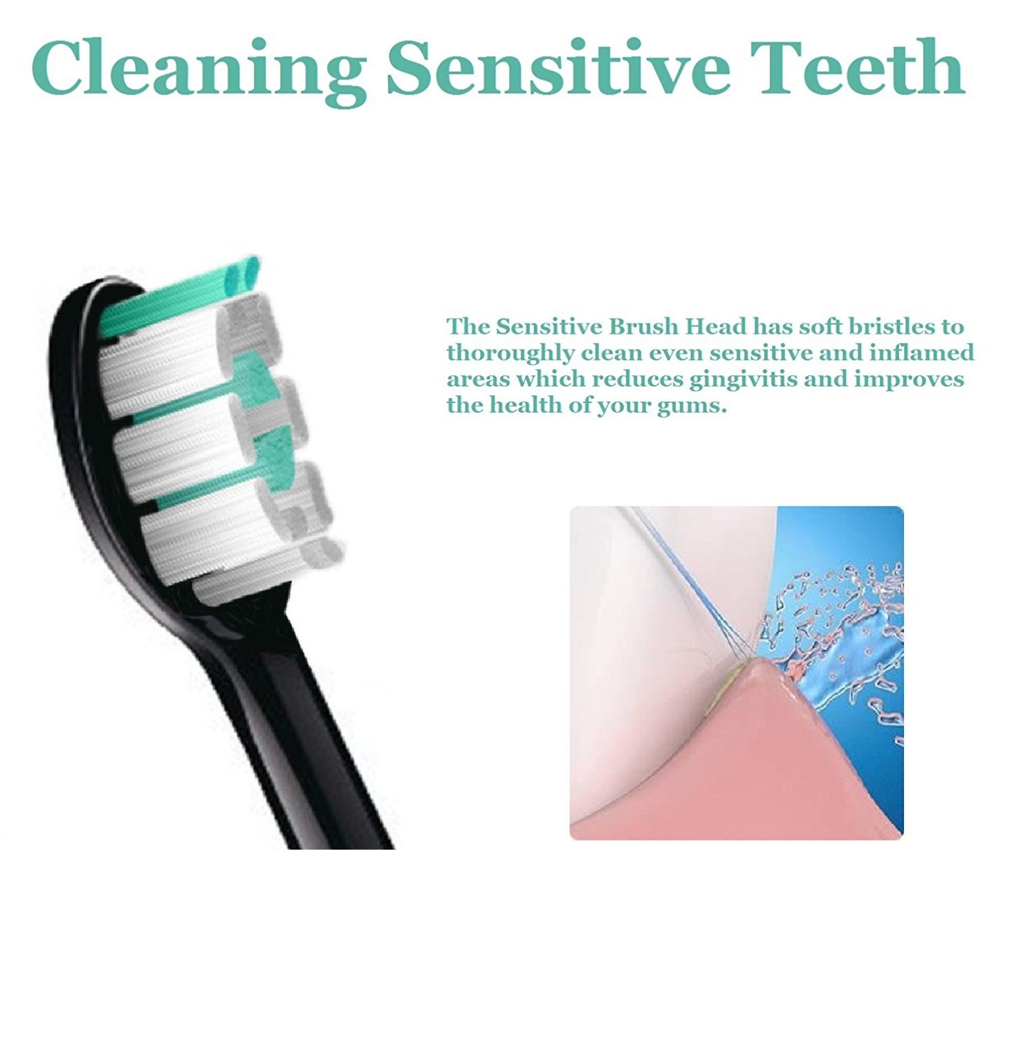 Presmile Ersatz-Zahnbürsten-Set passt gesunden weißen und sanft empfindlichen Zahnbürstenköpfen 3er-Pack (2 + 1), Schwarz