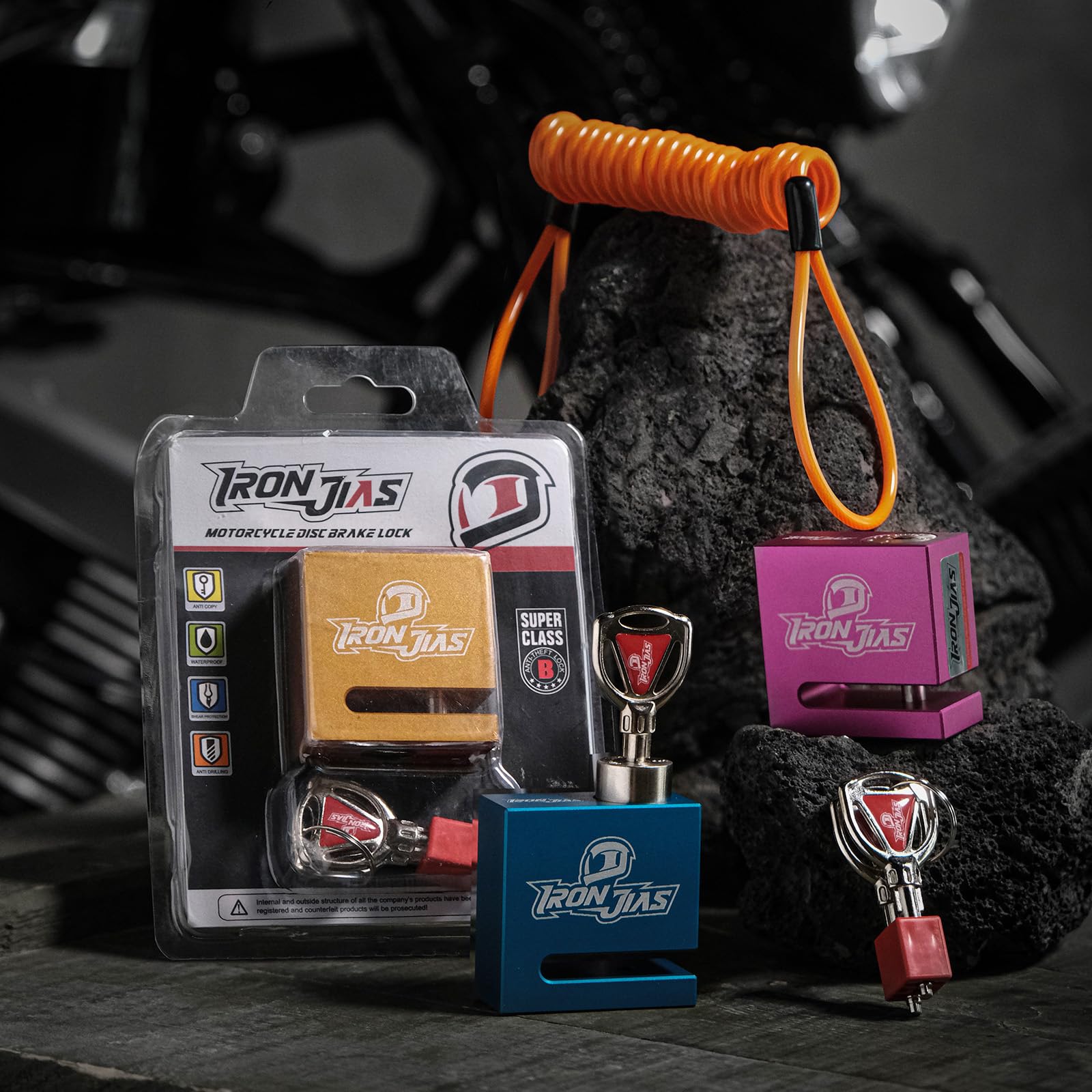 Motorcycle Disc Lock Anti-Theft Wheel Brake Lock Waterproof Alloy with Reminder Cable and 2 Keys, Alarm-Free for Motorbike, E-Scooter, Mountain Bike