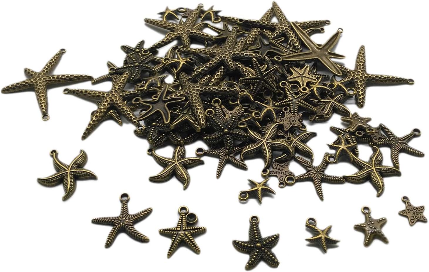Pack of 100 Bronze Mixed DIY Starfish Pendants Charms for Crafting,Bracelet Necklace Jewelry Findings Jewelry Making Accessory