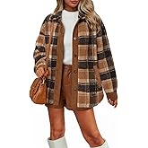 LILLUSORY Flannel Sherpa Jackets for Women Fleece Shackets Plaid Button Down Jacket Winter Coats