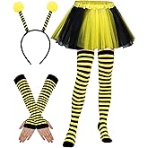 Syhood Bee Costume Kit Women Halloween Bee Costume Adult Yellow Bopper Antenna Headband Tutu Skirt Leg Warmer Stocking Gloves