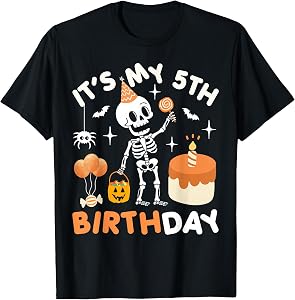 It's My 5th Birthday-Funny Halloween Skeleton 5th Bday Boys T-Shirt