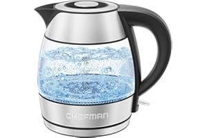 Chefman 1.2L Electric Tea Kettle with LED Lights, Automatic Shut Off, Removable Lid, Boil-Dry Protection, Hot Water Electric 