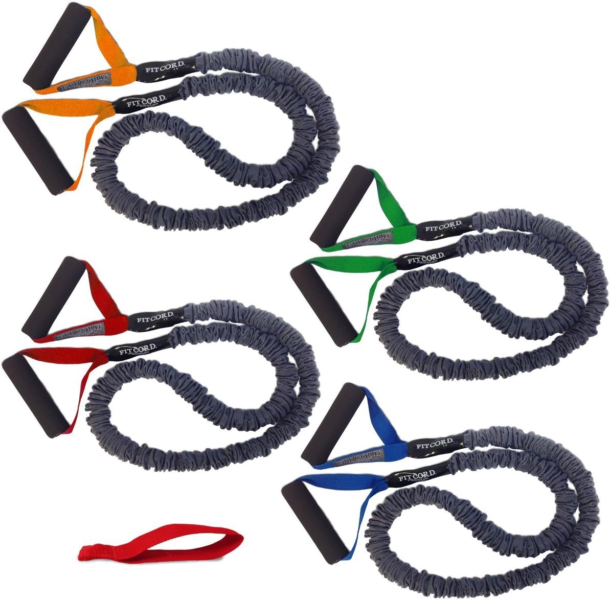 FitCord 4 Pack - American Made, Covered Resistance Bands with Handles for Fitness and Exercise. Includes 4 Resistance Levels (7lbs-25lbs)
