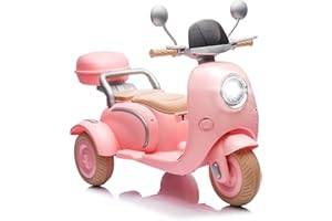 OKYBABY 12V Kids Electric Motorcycle, Electric Bike for Toddler 3-6, 3 Wheels Ride On Scooter with USB,Bluetooth,Lights,Storage Box, 2 Seats Dual Motor Motorbike for Ages 3+, Pink