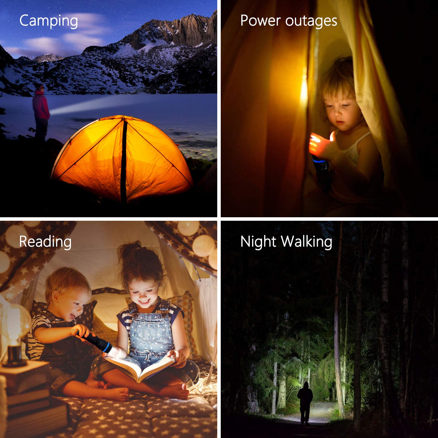 VICOUP 4 Pack Mini Flashlights with 12 AAA Batteries & Colored Band - Portable LED Flashlight Set for Kids, Camping, Hiking, Party