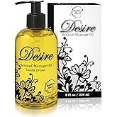 Desire Sensual Massage Oil for Date Night | Best Massage Oil for Couples | Valentines Day Gifts for her | All Natural with Sweet Almond, Grapeseed & Jojoba for Smooth Glide 8oz