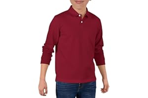 Haloumoning Boys Long Sleeve Pique Polo Shirts Kids School Uniform Shirt 5-14 Years