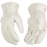 Kinco, 92W-S, Women's White Premium Grain Goatskin Leather Glove - Durable, Comfortable Out-Seam, Safety Easy-On Cuff, Anti Fatigue Design - Ideal for Gardening, Farm, Ranch, DIY, Landscaping - Small