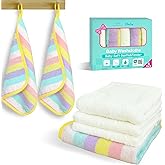 VOOVA & MOVAS Rainbow & Ivory Baby Washcloths | 12x12 Inches | Highly Absorbent | 6 Pack 100% Cotton | Ultra-Soft Newborn Towels | Perfect Set,Baby Essentials |Rainbow & Ivory Colors