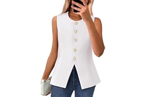 BTFBM Summer Sleeveless Blazer Vest for Women Dressy Button Down Round Neck Business Casual Outfits Work Suit Vests Tops