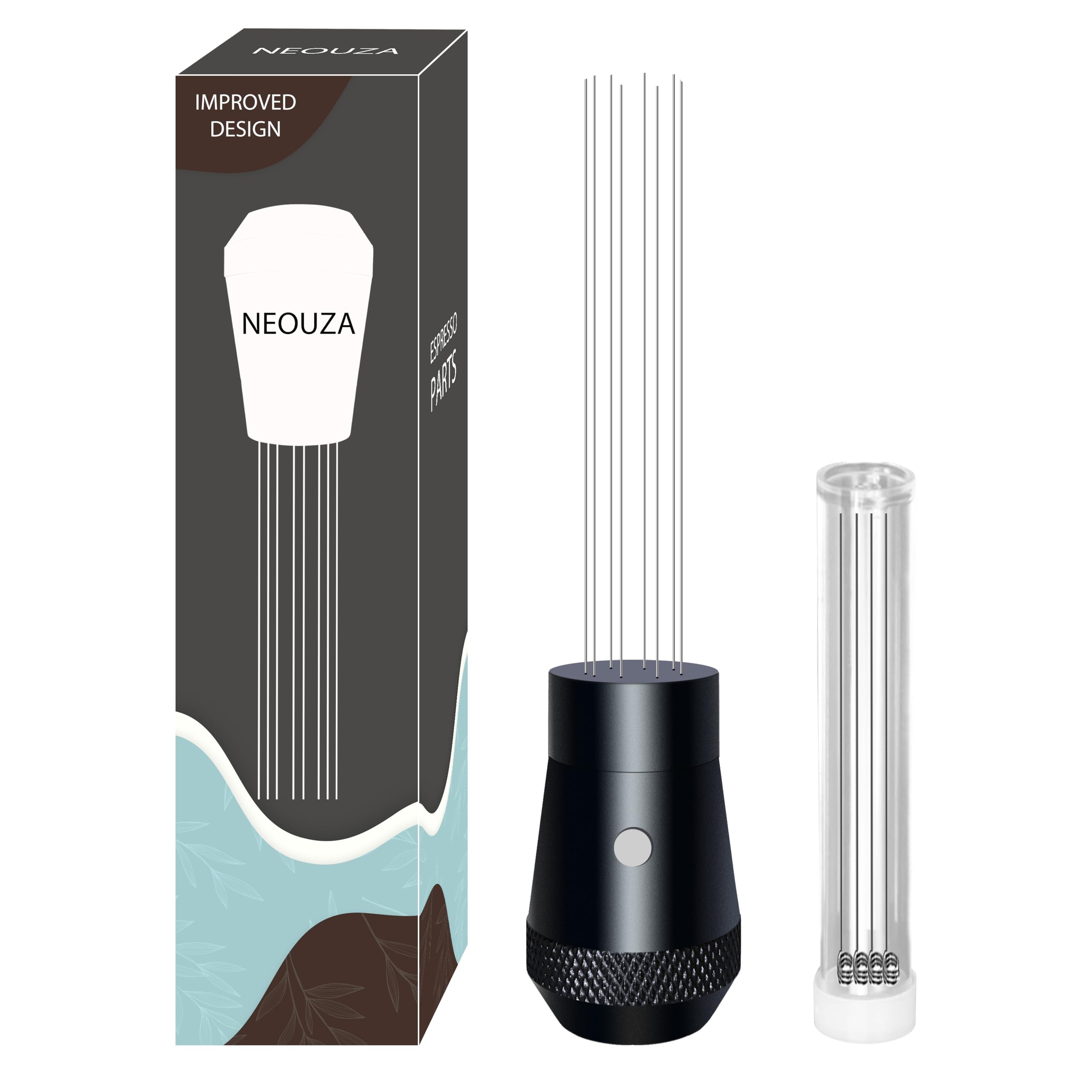 NEOUZA Coffee WDT Distribution Tool Accessories, Aluminum Handle Built-in Magnet Design,0.4mm 8 Stainless Needles, Espresso Powder Stirrer (Black)
