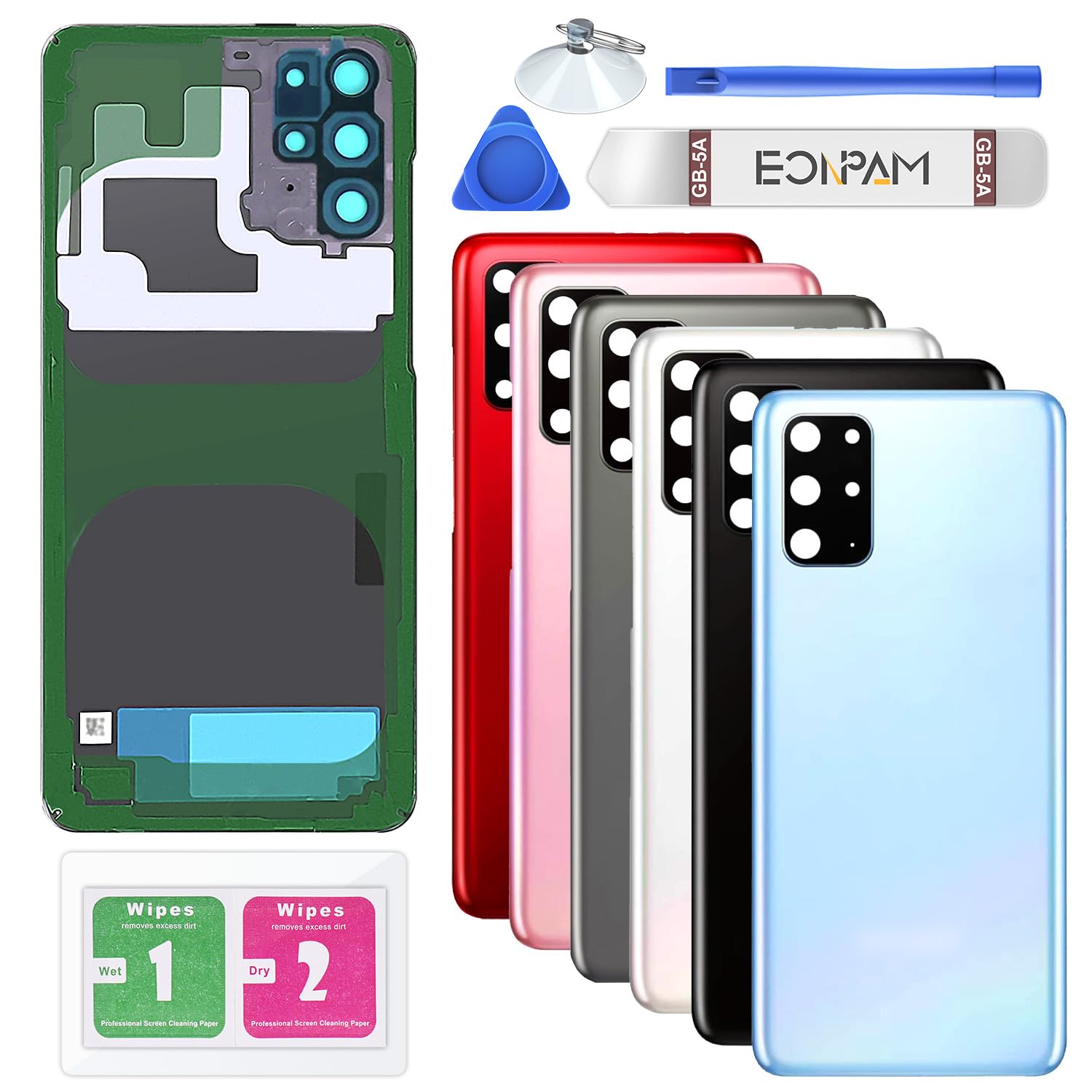 Eonpam Back Cover Glass for Samsung Galaxy S20+ Plus G985, G986 Rear Glass Replacement with Camera Lens + Repair Kit Genuine Rear Housing (Cloud Blue)