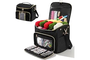 QZLKNIT Knitting Bag- Crochet Bags for on The go,Yarn Storage Organizer, Perfect for Knitting and Crochet Accessories（black）