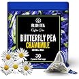 BLUE TEA - Butterfly Pea Flower Tea - Chamomile - 30 Count - Pyramid Plant Based Tea Bag | ANTIOXIDANT RICH | Caffeine Free - Flower Based - Calming Tea - Non-Bitter - Non-GMO | Tin Packaging